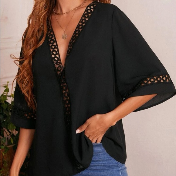 Black Mesh Sleeve Top - Picture 1 of 5